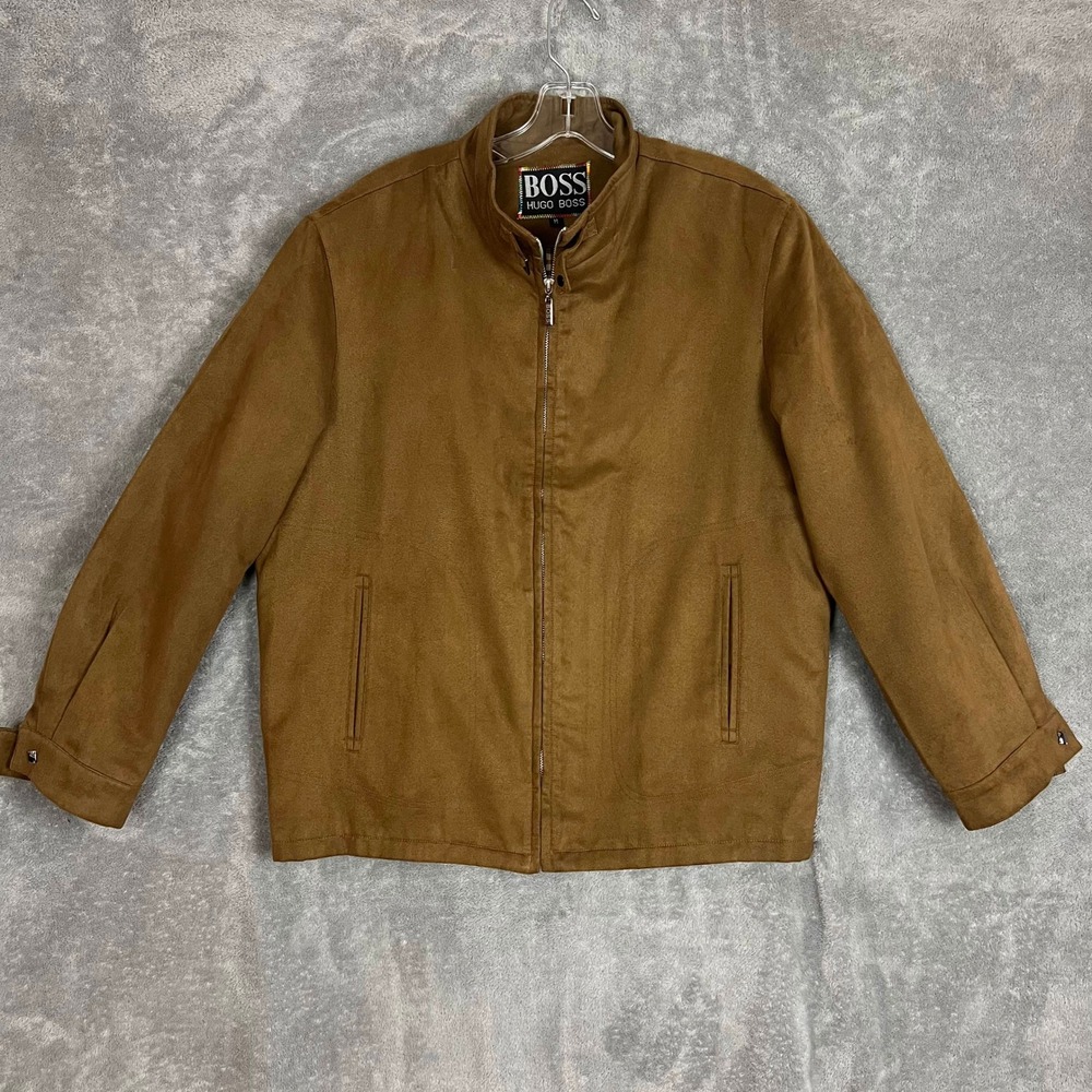 Hugo Boss Suede Bomber Jacket Mens M  Brown Wool‎ Lining Full Zip Classic